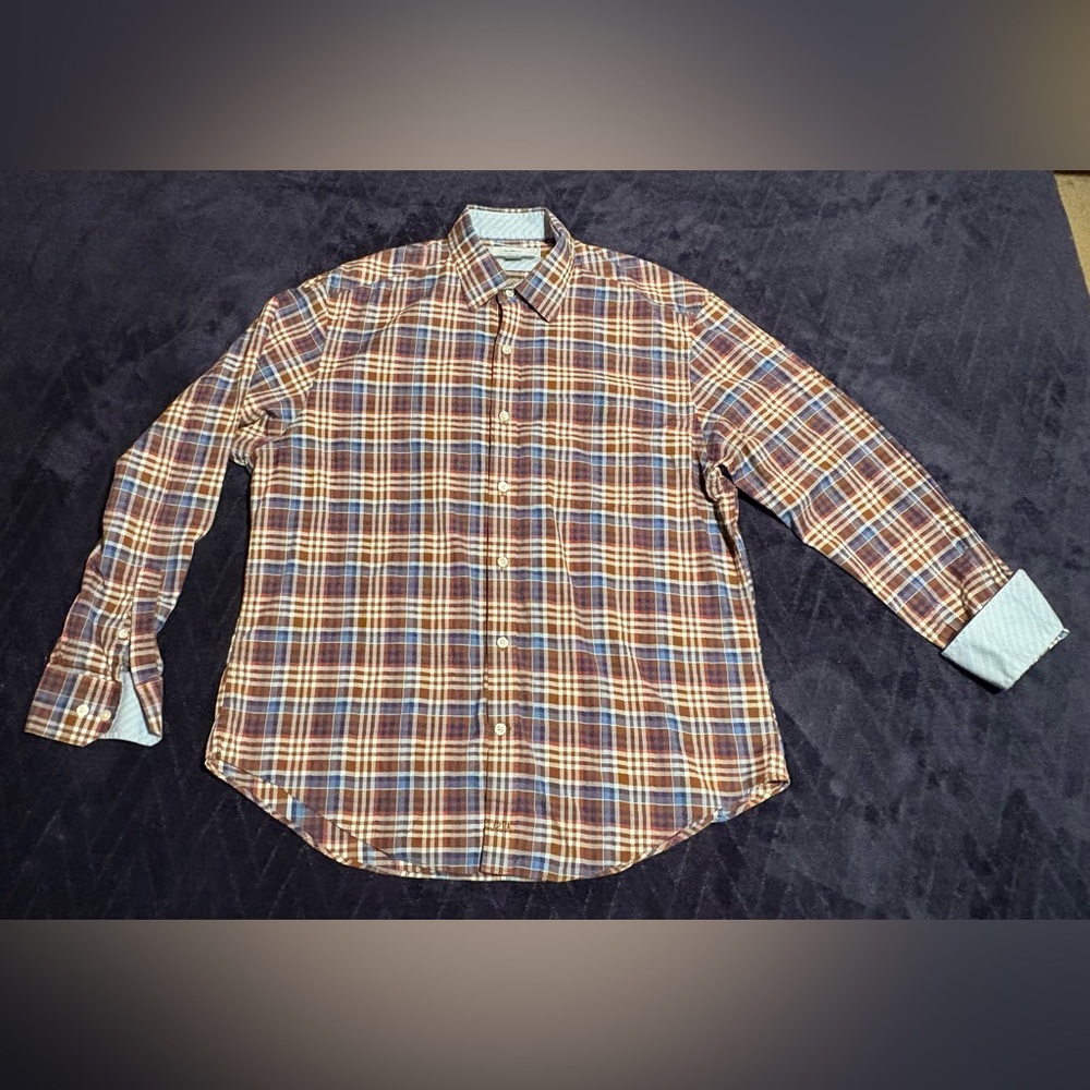 Johnston & Murphy Men's Checkered Shirt - Blue and Brown